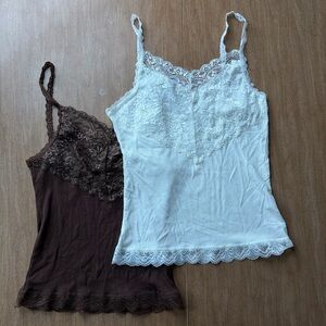Lace Trim Camisole Set in White and Brown Size S
